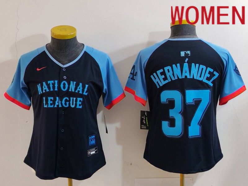 Women Los Angeles Dodgers 37 Hernandez Blue All star 2024 Nike MLB Jersey style 1